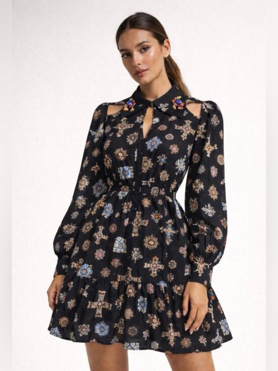 Line & Dot Dresses & Skirts - Line & Dot Baroque Jeweled Collar Cutout Dress Black Size S
